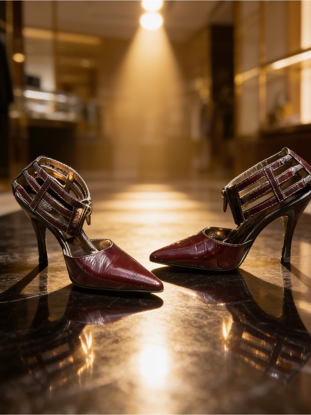 Carlos by Carlos Santana Oxblood Pointed-Toe Strappy Heels